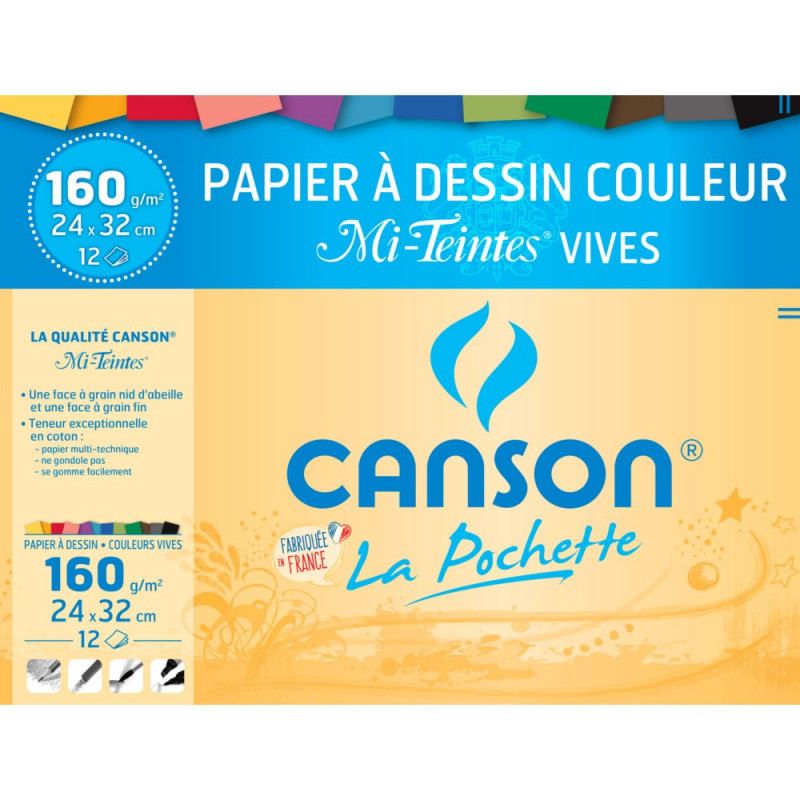 Canson Papier Mi Teintes Vives, 24X32Cm, 12 Feuilles, 160Gr