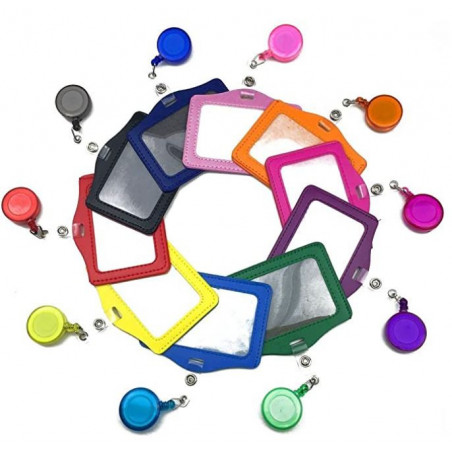 Porte-cartes multicolores en cuir synthétique avec clip rétractable Horizontal