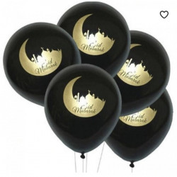 Bandroles noires "Eid Mubarak"+10 ballons noirs "Eid Mubarak"